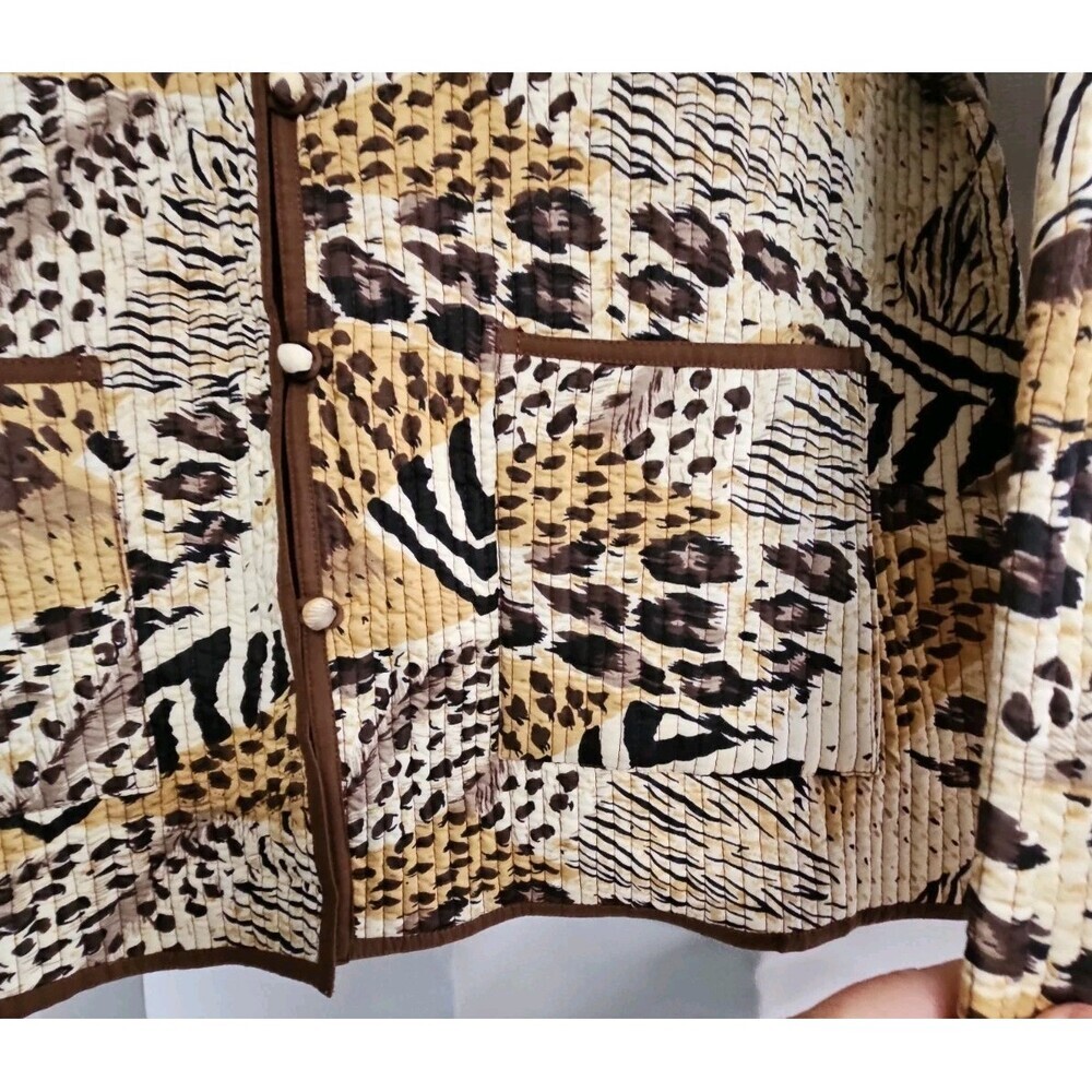 ORVIS Women Size XL Quilted Jacket Reversible Animal Print/Brown Button Up Boho - Picture 8 of 10